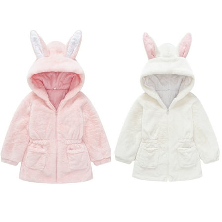 

OlLIGET Boys Girls Winter Coat Toddler Baby Solid Color Plush Cute Rabbit Ears Winter Hoodie Thick Coat