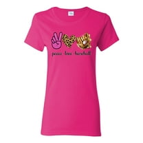 Peace Love Baseball Sports Womens Graphic T-Shirt, Fuschia, Medium