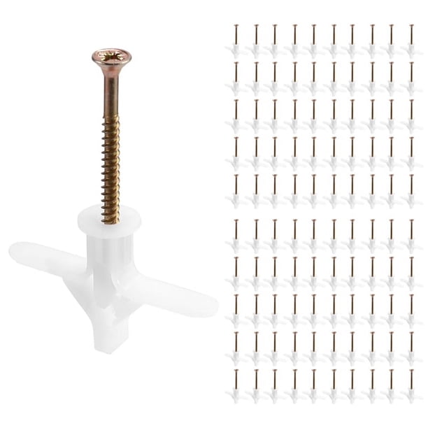 100 Piezas de Tubo de Expansión Tipo Avión, Tapón de Expansión de Placa de Yeso, Clavo de Expansión de Pared Hueca en Forma de Mariposa M8x38 mm