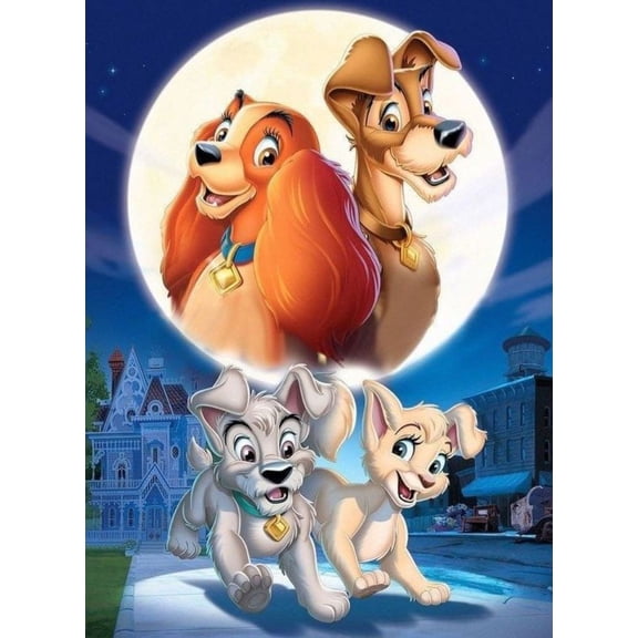 DIY 5D Diamond Art Kits for Adults Kids, Lady and the Tramp Paint by Diamonds Gem Painting Kits for Home Wall Decor 12x16 inch