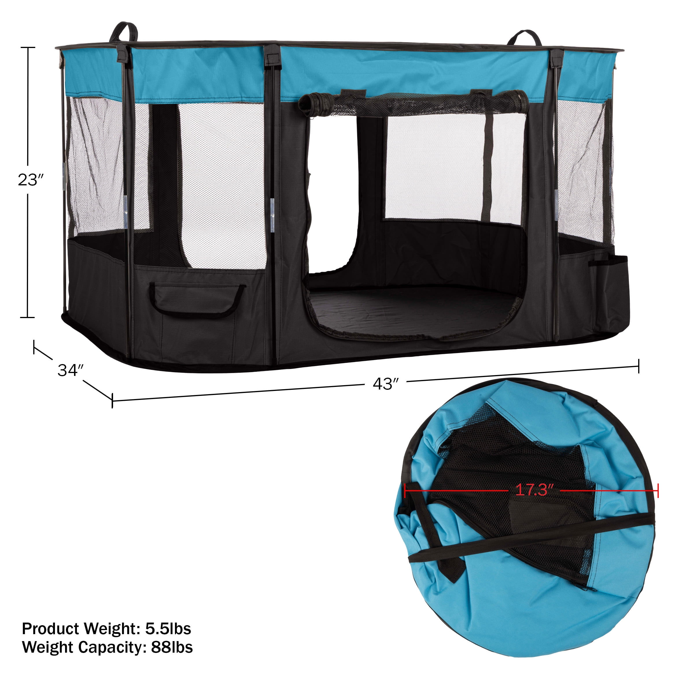 PETMAKER 43x34x23in Dog Playpen with Mesh Windows and Zippered Doors (Blue)