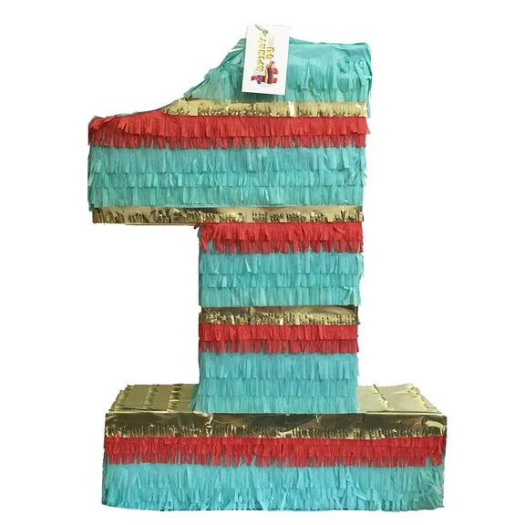 APINATA4U 20'' Tall Princess Number One Pinata Teal Coral & Gold Color