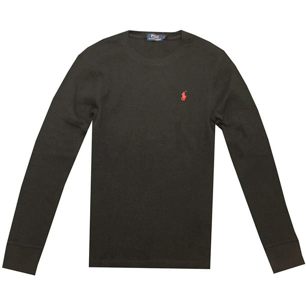 Polo Ralph Lauren BLACK Men's Waffle Knit Thermal Crew Shirt, US Small -  