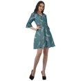 thumbnail image 4 of Moomaya Women Printed Drawstring Mini Dress V Neck Ruffle Sleeves Summer Dress, 4 of 4