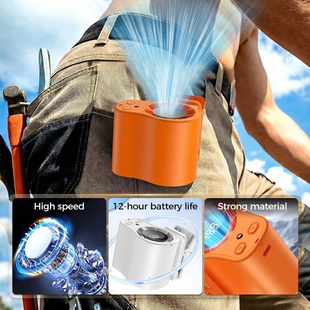 Portable Clip on Fan, 2026 Car Clip on Air Conditioner Fan with LED Display, 199 Speeds & Semi-Cooling Fan, USB Rechargeable Personal Fan for Cars, Work, Camping (ORANGE)