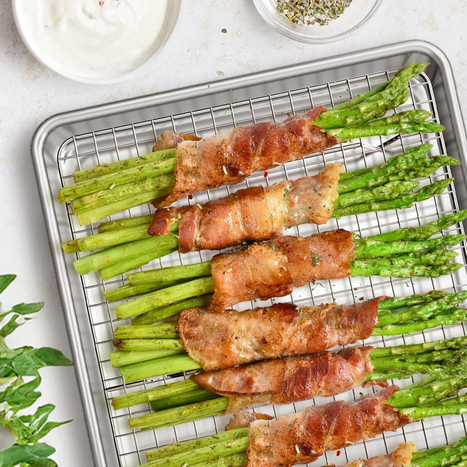 Nonstick Heavy Duty Natural Aluminum Baking Sheet, with Rack Set 2 Pans 2 Racks, Warp Resistant & Heavy Duty, Half Sheet Size