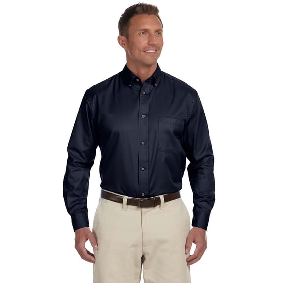 Harriton Men's Easy Blend Long-Sleeve Twill Shirt with Stain-Release - NAVY - L