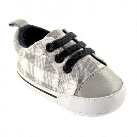 Luvable Friends Baby Boy Crib Shoes, Gray Plaid, 6-12 Months
