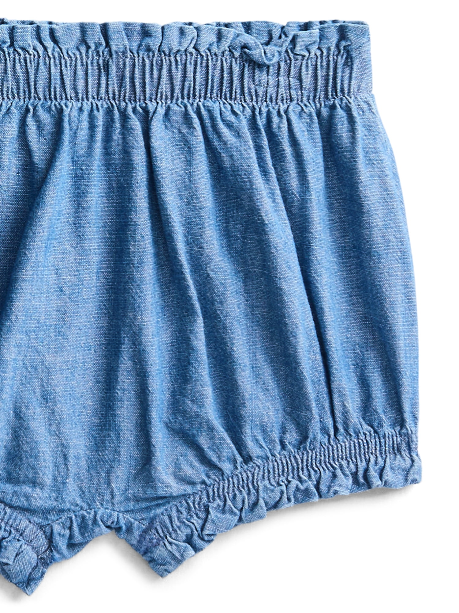 Wonder Nation Baby Girls Cotton Denim Puff Sleeve Top and Bloomer Shorts Set, 2-Piece, Sizes 0/3M-24M