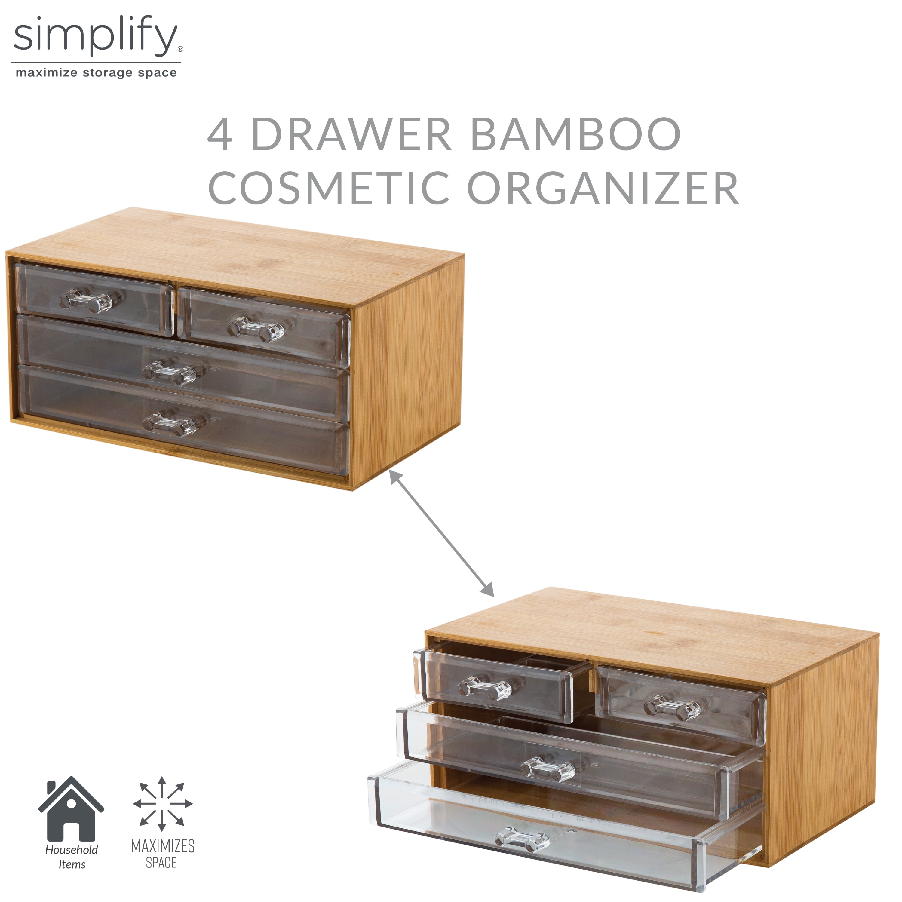 Simplify 3 Tier 4 Drawer Cosmetic Organizer and Jewelry Chest in Bamboo