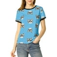 thumbnail image 1 of INSPIRE CHIC Women's Short Sleeve Contrast Cartoon Cats Pet Print Tee Ringer T-Shirt Tops XS Light Blue, 1 of 6