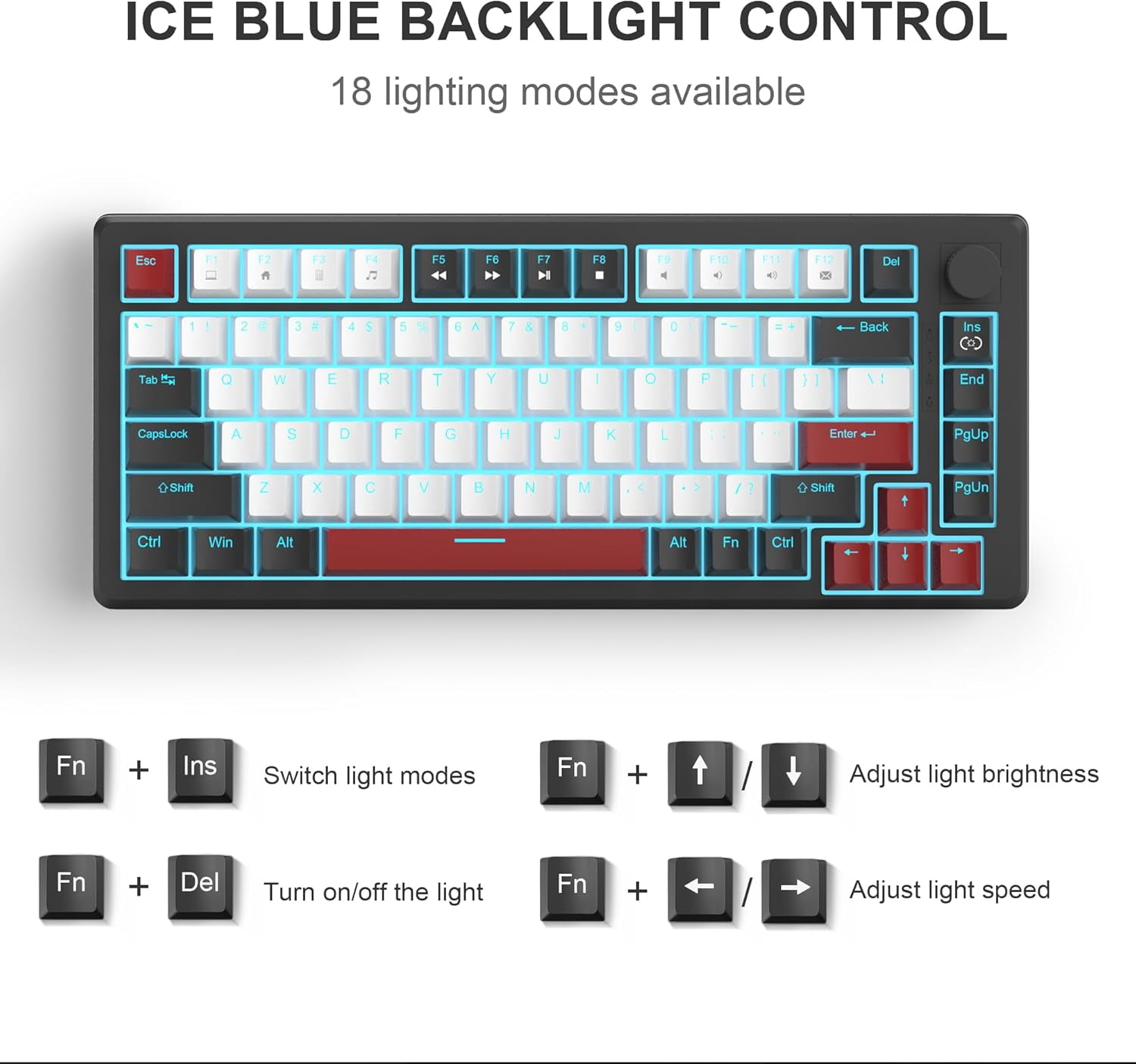 MageGee 75% Mechanical Gaming Keyboard, Compact Blue Backlit Wired Gaming Keyboards EVA Foam, Knob Control