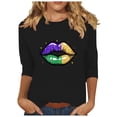 thumbnail image 2 of Xuyuer Carnival Celebration Printed Tee - Ladies' Casual Round Neck 3/4 Sleeve Loose T-Shirt for Festival Parades, Costume Parties, Colorful Street Style Wear & Masquerade Themed Outfits, 2 of 5