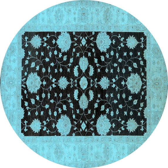 Ahgly Company Indoor Round Oriental Light Blue Traditional Area Rugs, 4' Round