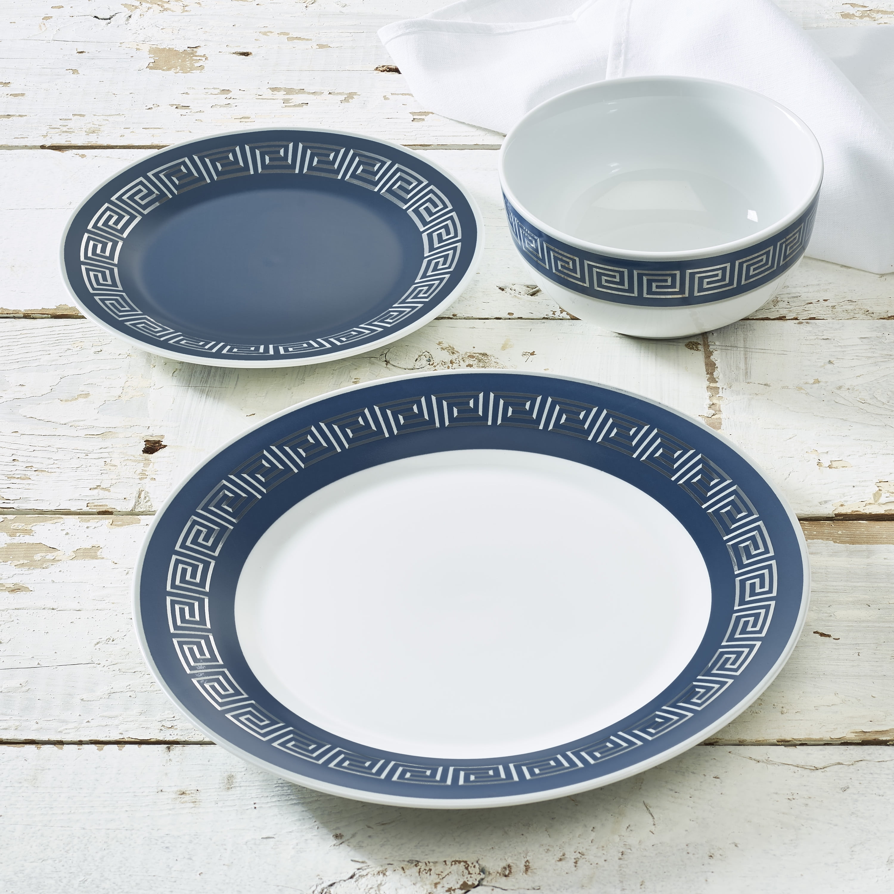 Mythology 12Piece Porcelain Navy Blue Dinnerware Set