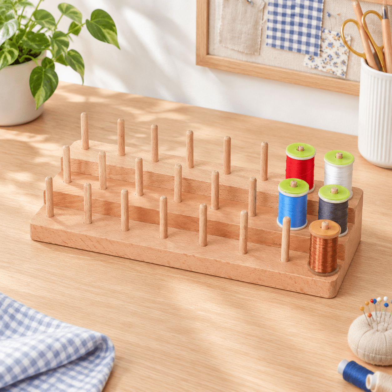 Wooden Fly Tying Thread Spool Stand Holds 24 Spools Fishing Organizer