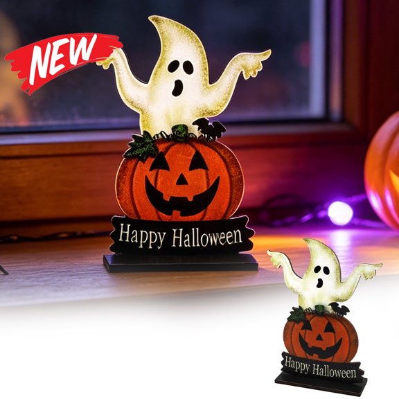 Halloween Decorations Savings, Tarmeek Halloween Wooden Tabletop Ornament, Spooky Ornament Wooden Craft, Fall Holiday Decor Tabletop Centerpiece for Indoor Display, Multicolor 18.5 x 14.5 x 4 cm