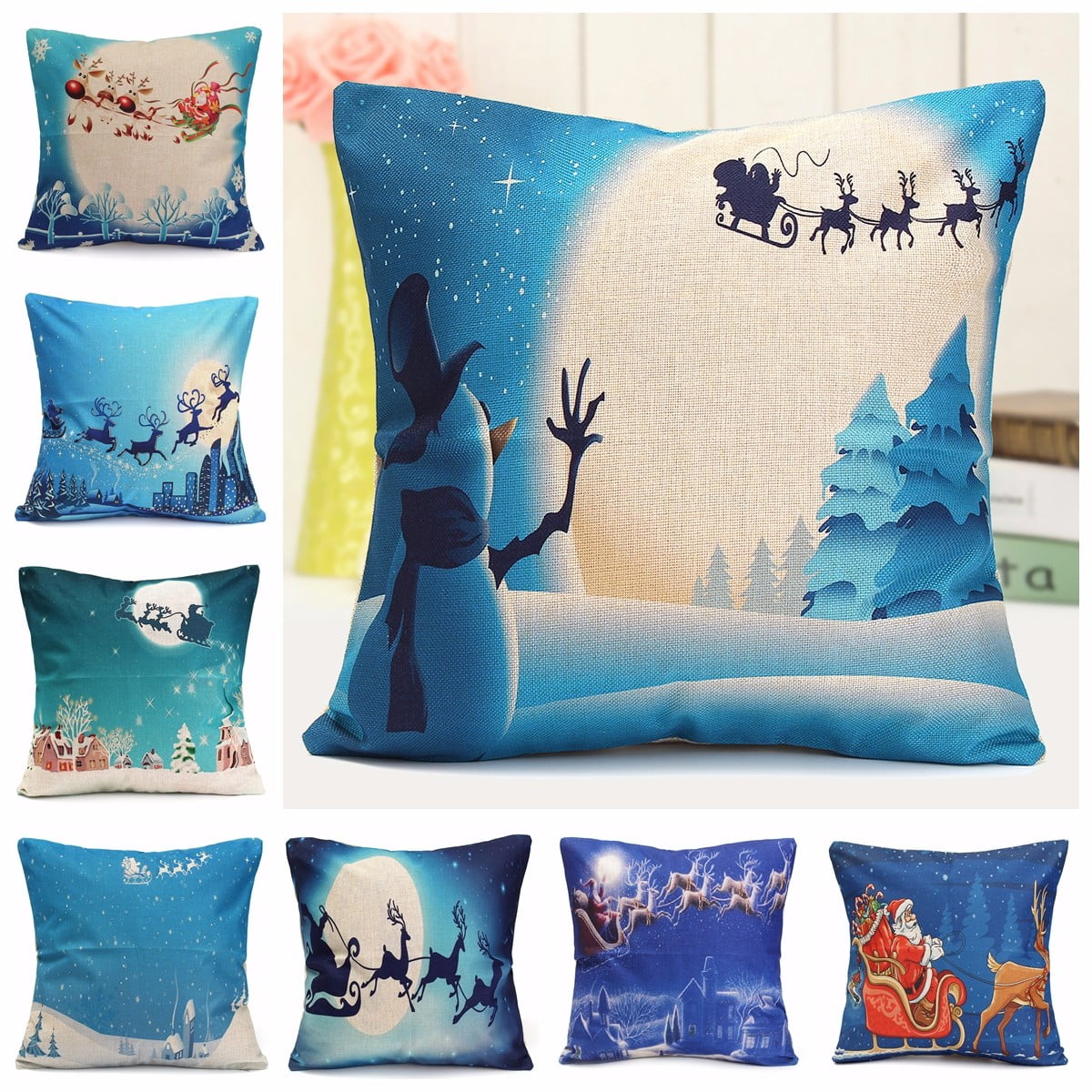 Christmas Snowman Snowflake Cotton Linen Pillow Case Cover Cushion 43*43cm