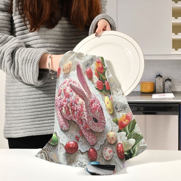 BZSMCE Kitchen Towels Creative Rabbit Cake Pattern Durable Kitchen Towel