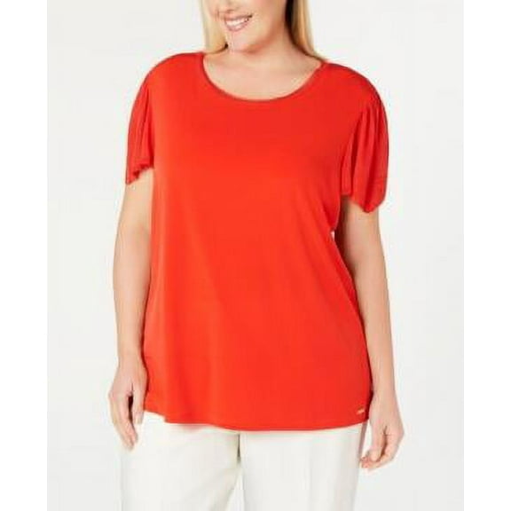 MSRP $70 Calvin Klein Plus Size Sweater-Knit-Trim Top Red Size 1X