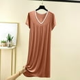 thumbnail image 1 of Yuanlong Womens Nightgown Short Sleeve Plain V-Neck Pajama Dress Spring Summer Indoor Evening Loose Loungewear For Ladies, 1 of 6