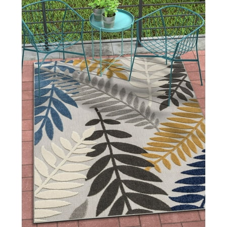 Area outdoor rugs block indoor teal brown biglots lots rug feet Well Woven Ella Floral Grey Indoor/Outdoor Area Rug 5X7 (5'3" X 7'3