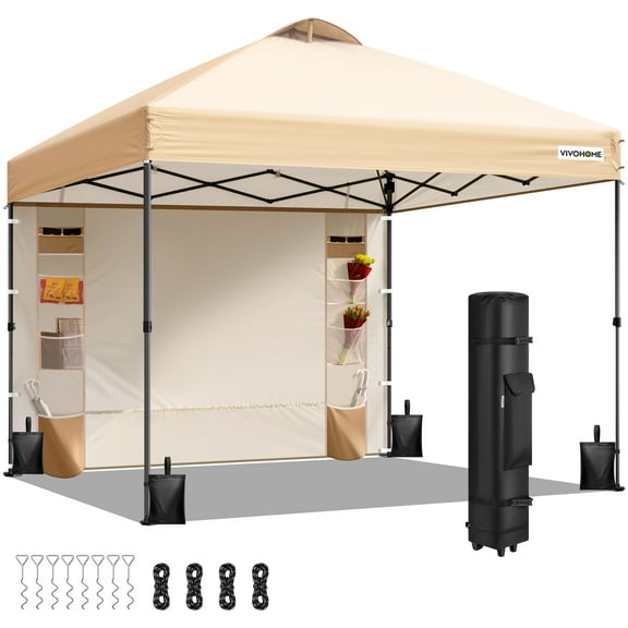 SPECSTAR 8'x8' Pop Up Canopy, One Push Set-up Tent with 1 Sidewall forOutdoor, Beige