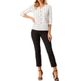 thumbnail image 2 of Unique Bargains Junior's Spring Plaid 3/4 Sleeve Check Button Decor Tops White M, 2 of 6