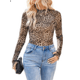 thumbnail image 3 of Ladies Lace Long Sleeve Floral Mesh Stand Collar Outing Top Khaki Leopard Pattern XXL, 3 of 9