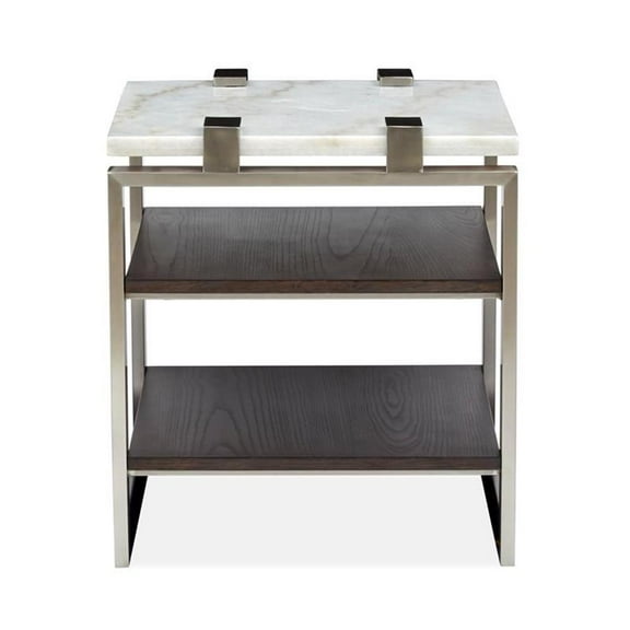 Maklaine Contemporary Rectangular Marble Top End Table in White