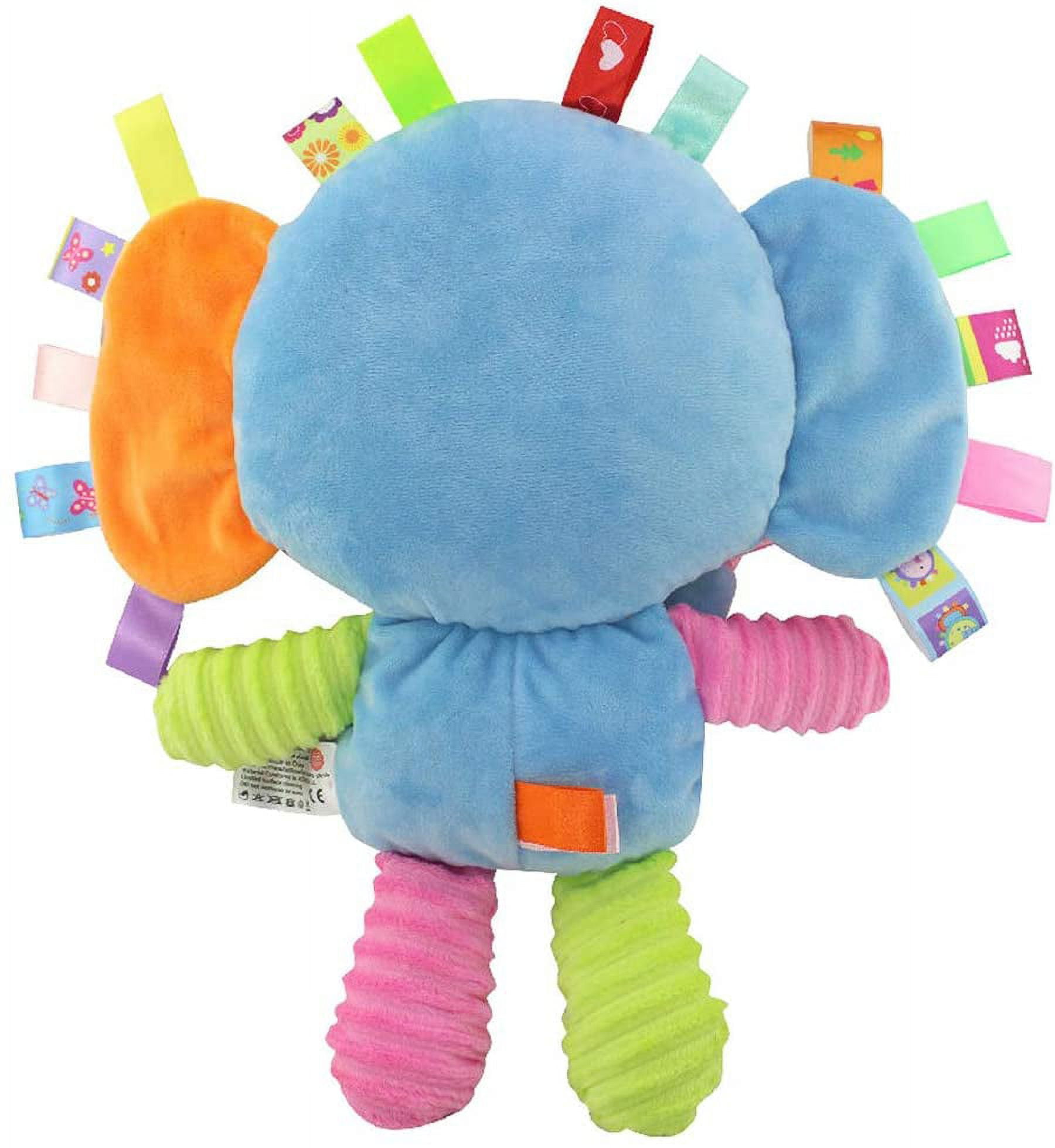 Amerteer Baby Tags Toy, Monkey/Tlephant Taggie Security Blanket Elephant Stuffed Toy, Baby Plush Sensory Tag Toy with Ribbons & Rattle,Baby Gifts for Newborns,Infant