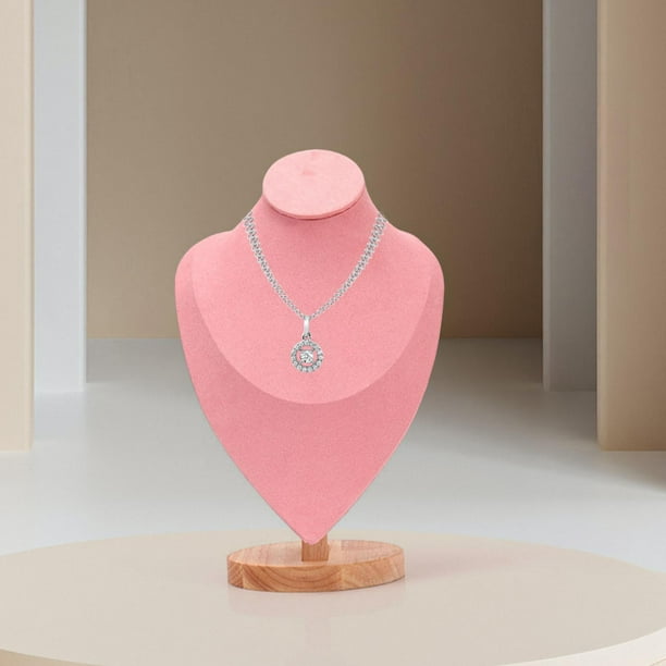 Jewelry Display Mannequin Bust Necklace Stand Wooden Base Multipurpose Protective Pink for Craft Fairs or Home Use 25x17x10.5cm