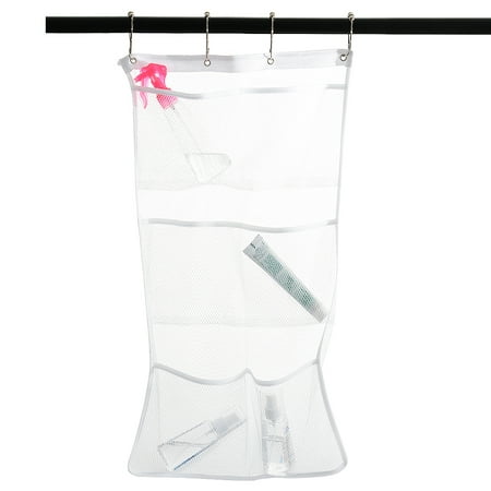 Quick Dry Hanging Bath Organizer with 6 Pockets, Hang on Shower Curtain Rod / Liner Hooks, Shower Organizer, Mesh Shower Organizer, Bathroom Accessories, Save Space in Small Bathroom Tub with 4 (Best Tubs For Small Bathrooms)
