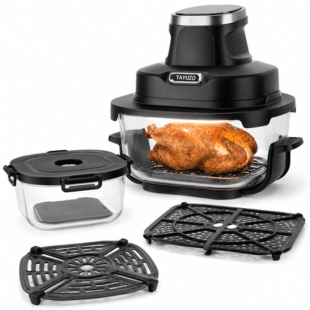 TAYUZO Glass Air Fryer Set – PFAS-Free Cooking with Clear Glass Bowl & 6-in-1 Digital Presets