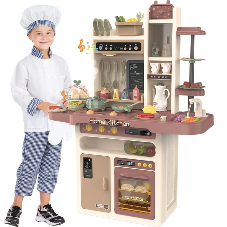 Kitchen Set Multifunction Cooking Kids Toy with Sound and Light Pretend Play Includes Play Food, Kit
