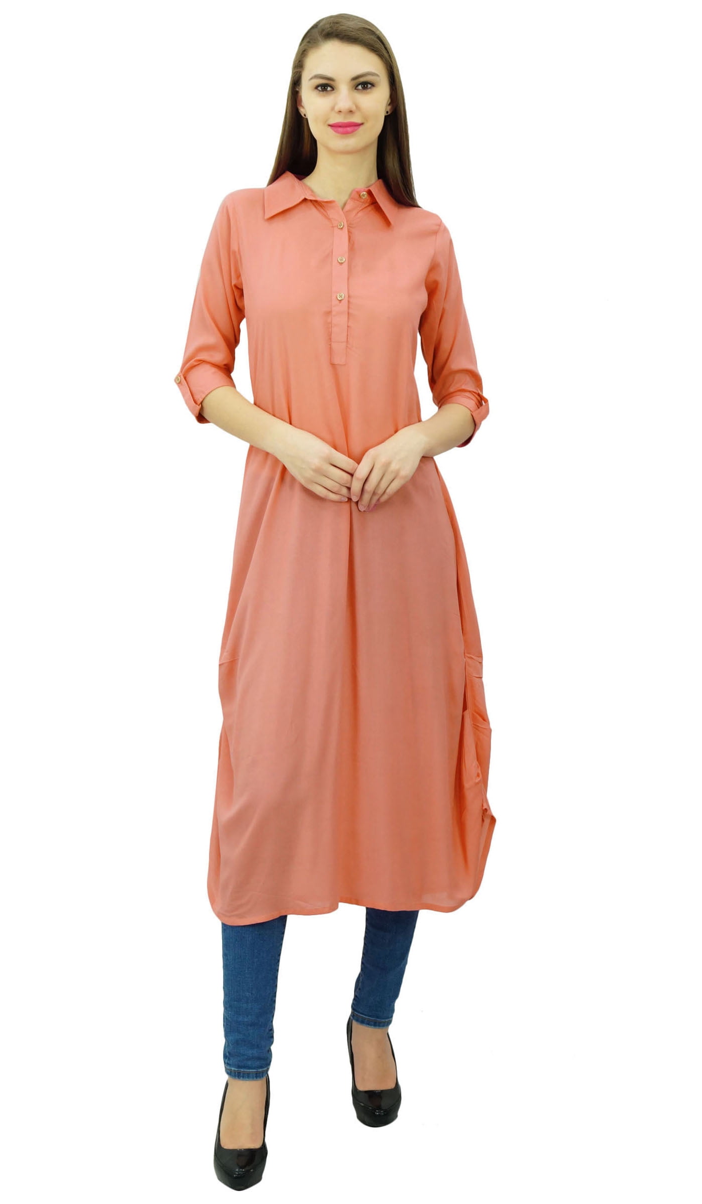Phagun Women's Cotton Blend Collar Neck Kurta – Casual Wear Tunic Top