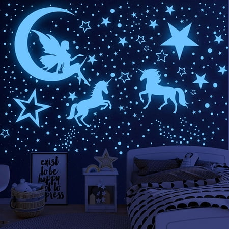 

Glow in the Dark Stars for Ceiling Unicorn Wall Decals Stickers Unicorn Wall Decor for Girls Bedroom Luminous Glow Unicorn Stars Planet Ceiling Stickers for Baby Boys Kids Playroom Living Ro