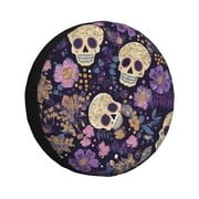 XMXY Skulls Flowers Spare Tire Cover, Universal Waterproof Cover for Jeep RV Tire Wheel Protection, 14 inch