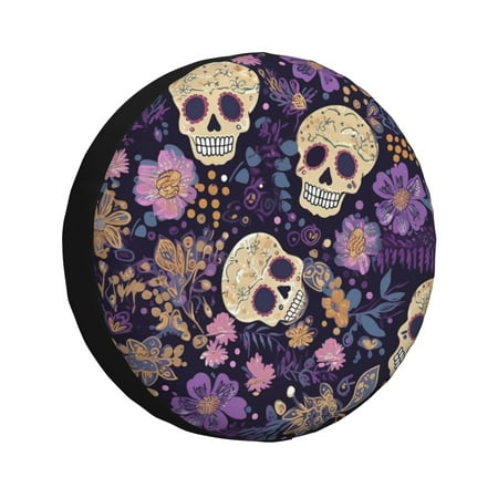 XMXY Skulls Flowers Spare Tire Cover, Universal Waterproof Cover for Jeep RV Tire Wheel Protection, 14 inch