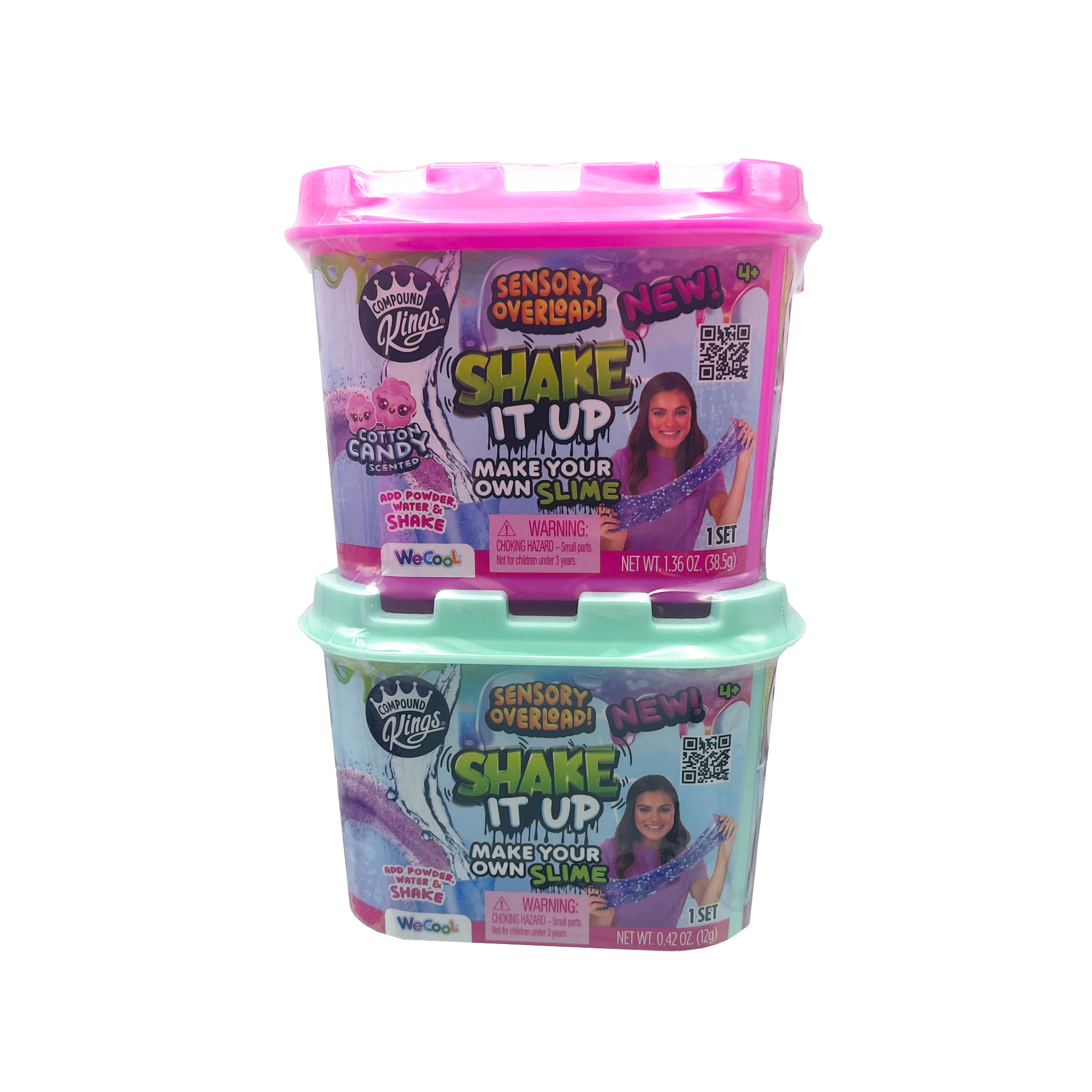 Shake it up DIY slime 2 pack, cotton candy scented pre-made multi color butter included sensory overload. Do it yourself option also with water and powder along with glitter mix-ins and mystery charm