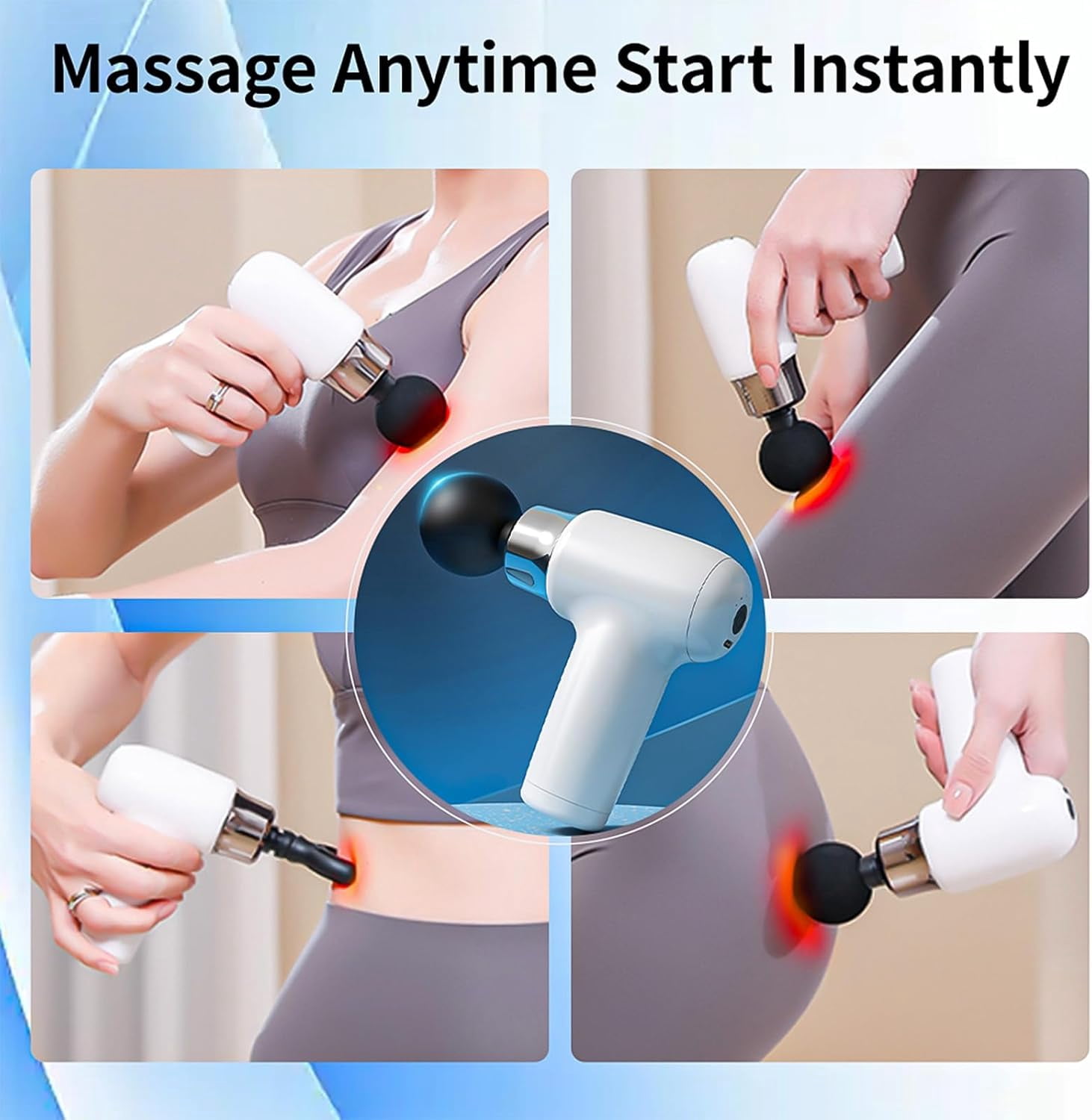 Mini Percussion Massage Gun, Portable Deep Tissue Muscle Massager with 4 Heads & 6 Speeds for Full Body Relaxation, USB-C Rechargeable