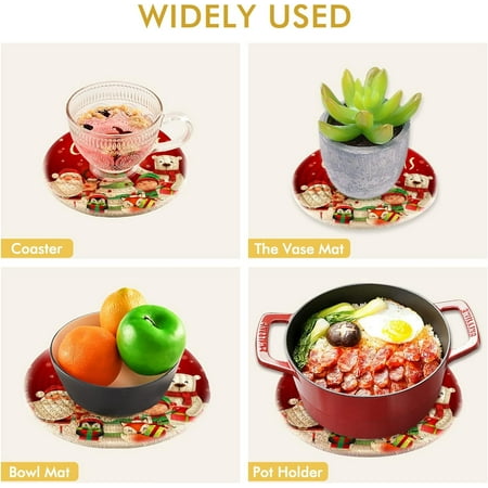 

Hidove Christmas Santa Claus Trivets Pot Holders Set of 2 Hot Pads Table Mats Placemats Set for Cooking and Baking Cotton Braided Hot Pads 7in+9in