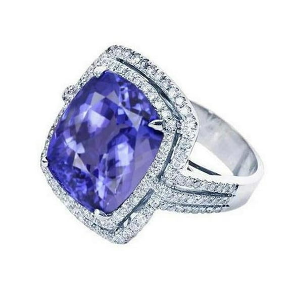 Harry Chad Enterprises 50764 5.01 CT Tanzanite Cushion Diamonds Solid Ring, White Gold - Size 6.5