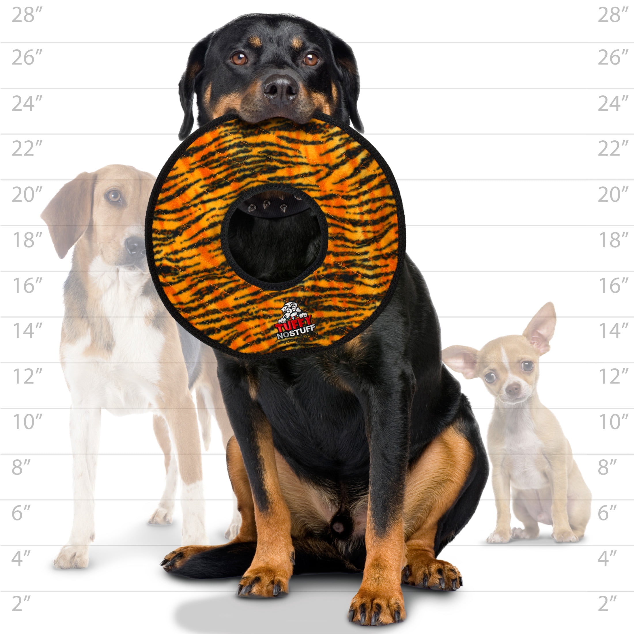 Tuffy No Stuff Mega Ring Tiger Durable Plush Squeaky Dog Toy, 2 Pack