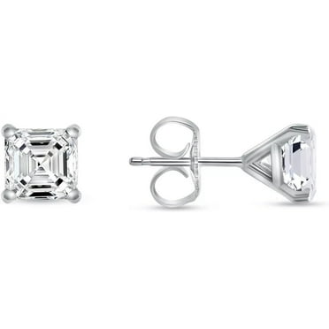1 Ct Princess Created Diamond Earrings Studs Real 14K White Gold Martini Push