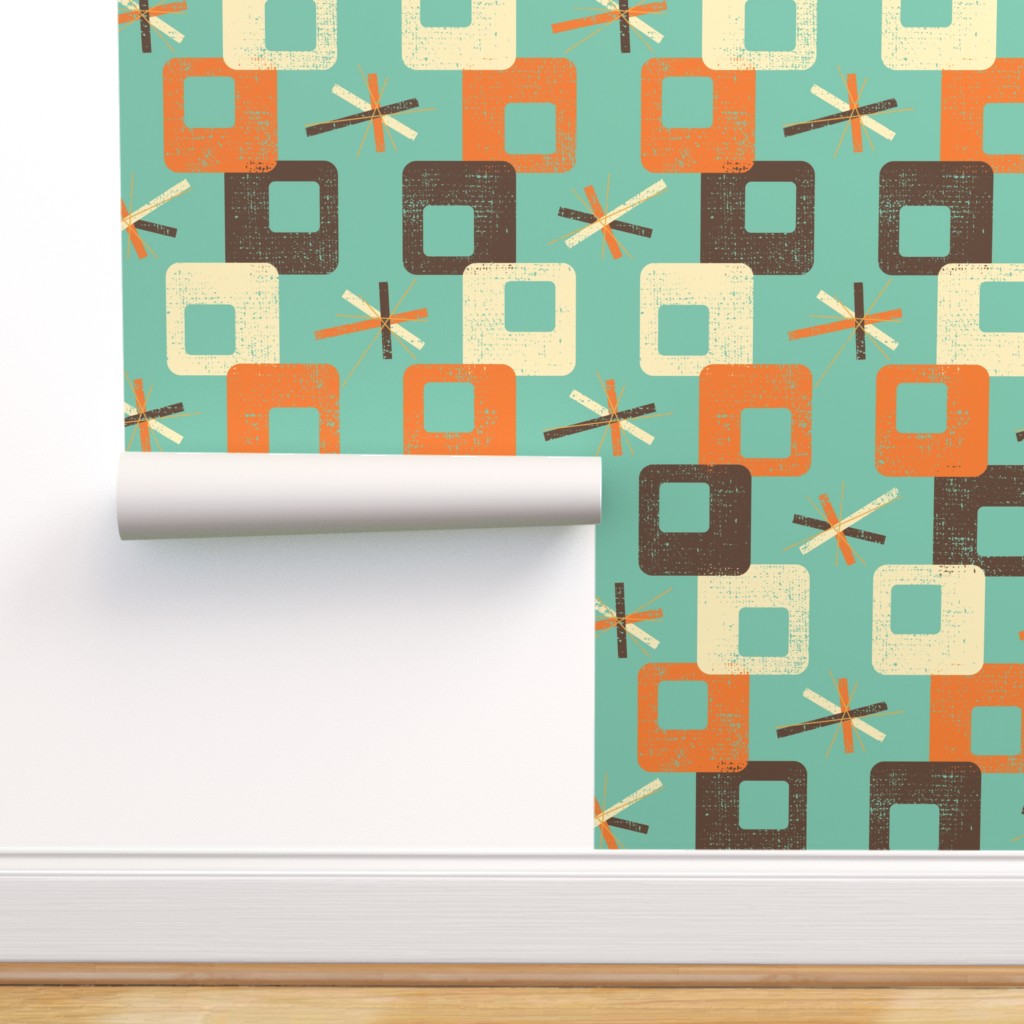 Peel-and-Stick Removable Wallpaper Atomic Stars 60S Retro Squares Mid