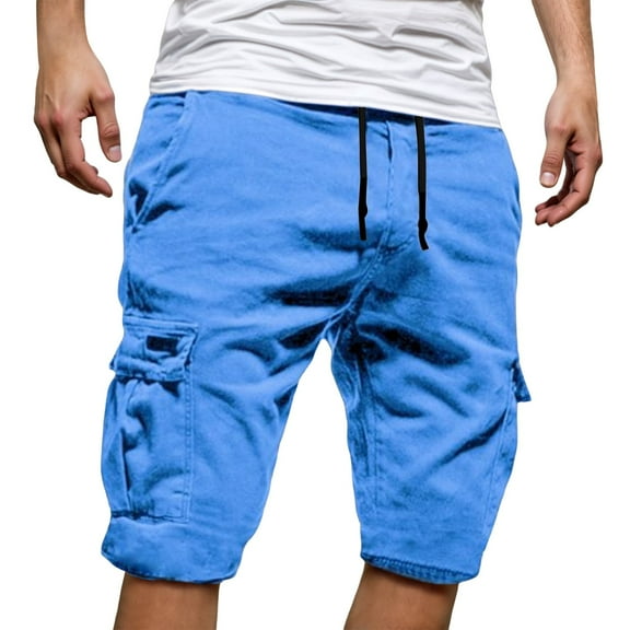 Bcfgryg Men's Casual Shorts For Summer Lightweight Pocket Design Comfortable Fit For Everyday Wear And Sports Activities Men's Linen Shorts For Summer Travel Blue XXL