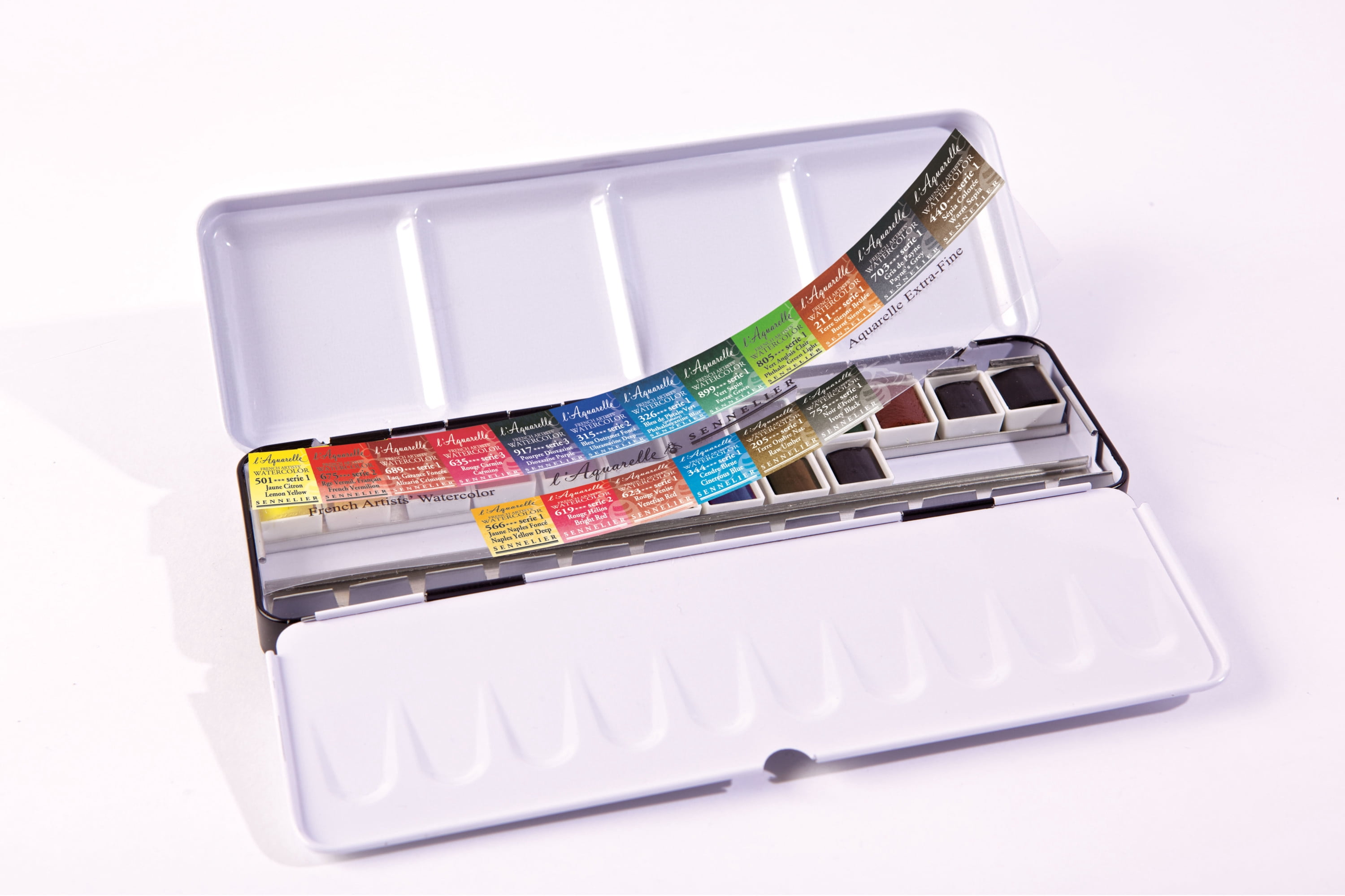 Sennelier French Artists' Watercolor Metal Tin Set, Half Pan, 18-Colors