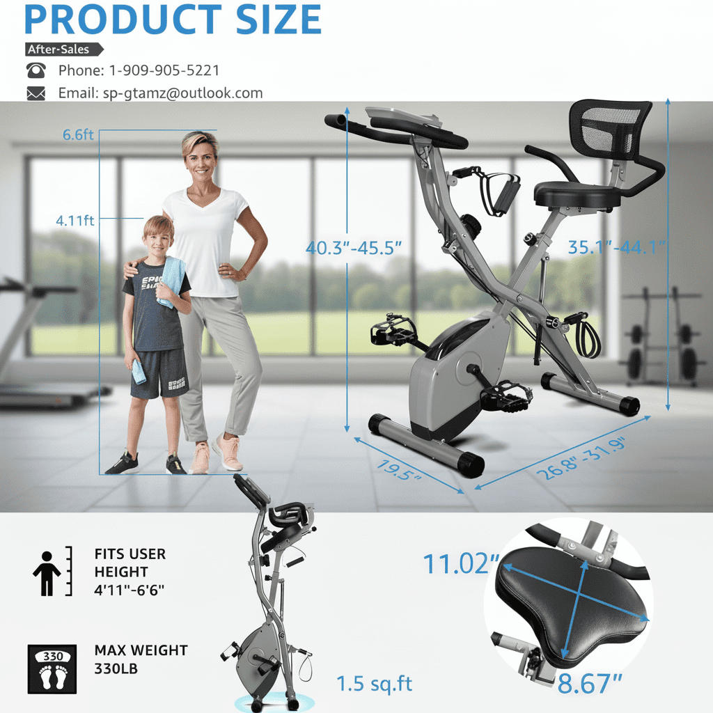 USLIM Foldable Exercise Bike for Small Spaces, 16-Level Resistance, 330 lb Capacity