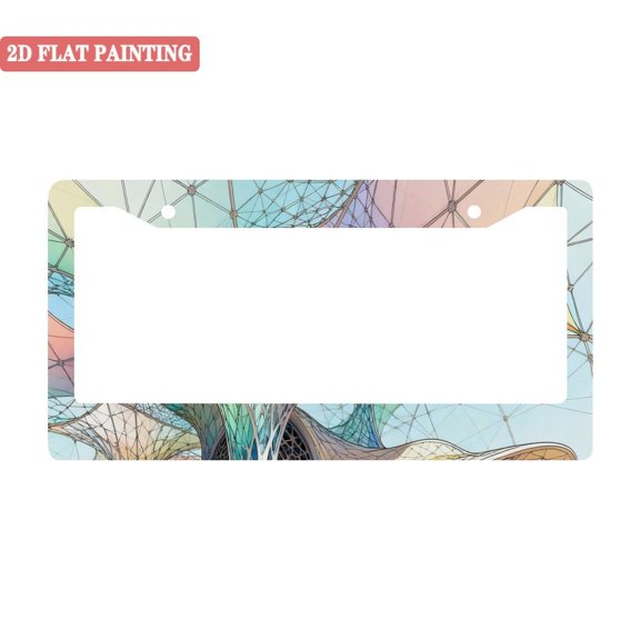 1Pack License Plate Frames with Geometric Architecture Web Pattern Includes Screws & Caps Full Accessories Included Size 6.3x12.2inch(16x31cm)